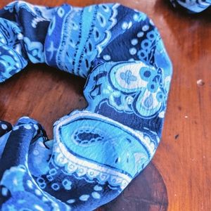 Blue Paisley Scrunchies